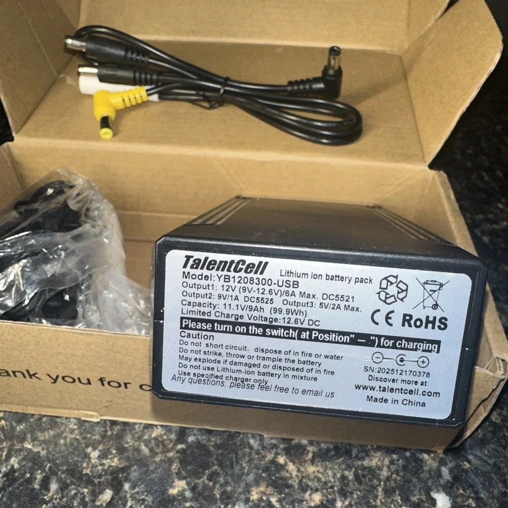 TalentCell 12V Lithium ion Battery‎ YB1208300-USB  Rechargeable 11.1V/9Ah 99.9Wh